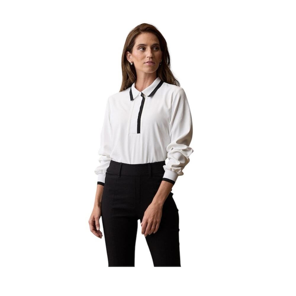 A. Putnam Long Sleeve Polo White with Black Trim Dri-Fit Active Long Sleeve M